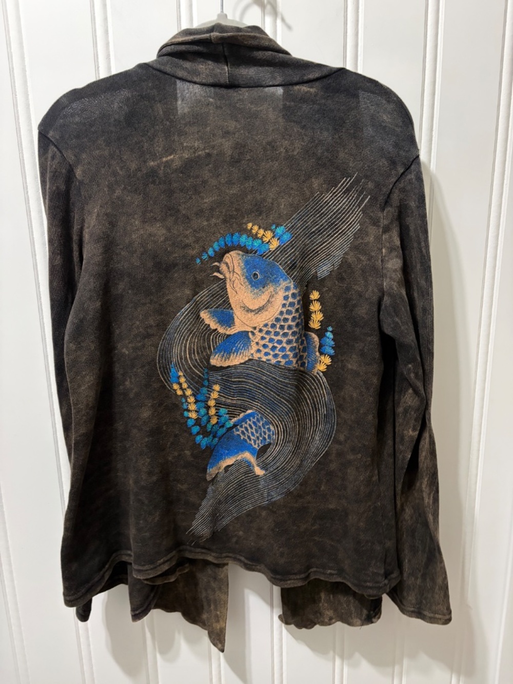 Citron 3.33 Koi Fish Embroidered Open Front Cardigan Art to Wear L - Picture 6 of 6